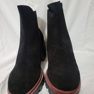 Women's Black Suede Chunky Chelsea Ankle Boots